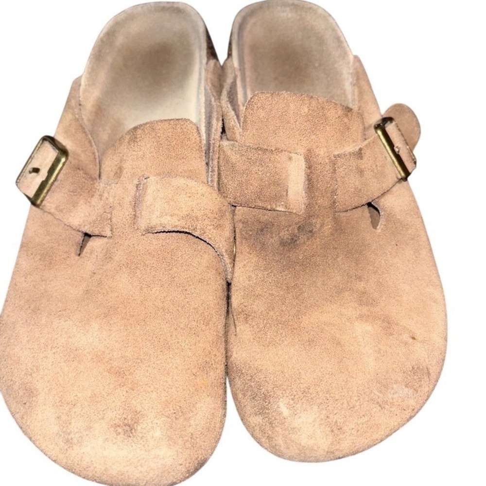 Quince Boston Clog Mule Womens Size 7 Beige Slip-On Buckle Casual need repair
